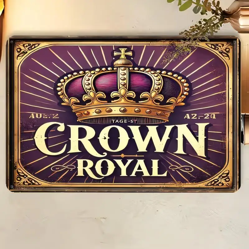 Vintage Crown Royal Crown Metal Tin Sign - Purple & Gold Royal Design, Iron Wall Art, Retro Style, for Bar/Wine Cellar/Home Deco