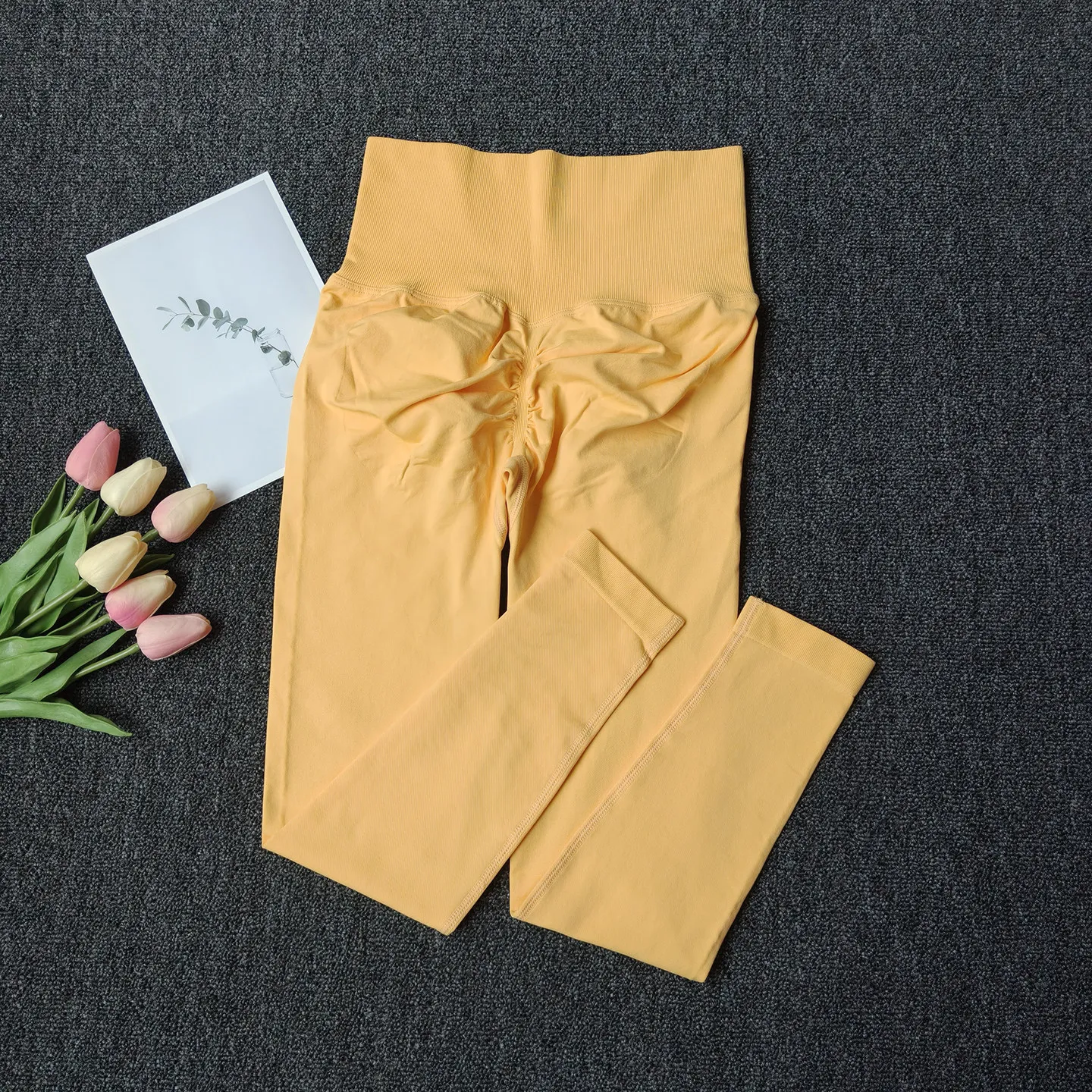 Pfirsichfarbene Yoga-Hose mit hoher Taille, Hüftstraffung, Fitness, hochelastisch, schnelltrocknend, enge Sportleggings, nahtlose Trainingshose – Detail 6