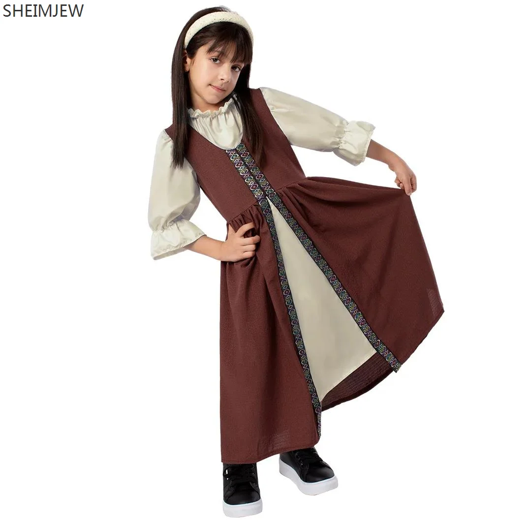 جديد ريترو القرون الوسطى قصر نمط تأثيري ملابس الأطفال دور اللعب فستان طويل مرحلة الأطفال الأداء سلسلة جديدة فستان #4