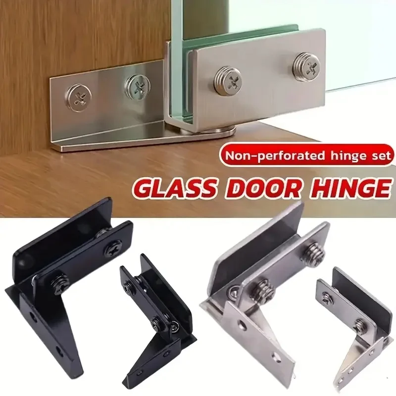 2pcs Non-Perforated Glass Door Hinges,Display Cabinet Hinge,Wine Rotating Shaft Glass Clip,Furniture Door Hinge Hardware