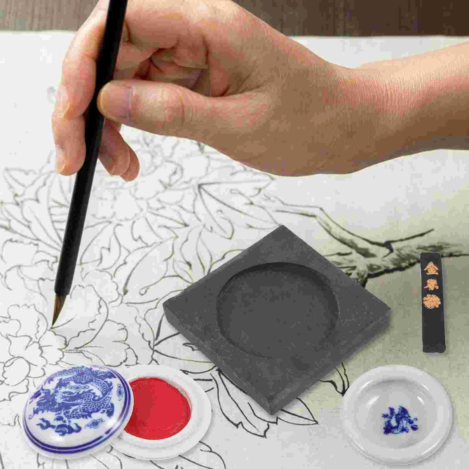 Four Treasures of The Study Set Accessory Calligraphy Household Brush Pen Ceramics Kit Chinese