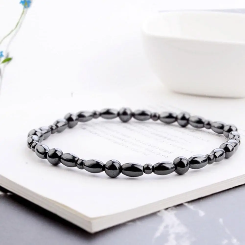 Lose Weight Girl Women Men Charm Magnetic Black Stone Stretch Magnetic Anklets Beads Obsidian Therapy Gifts Round Jewelry I4W2