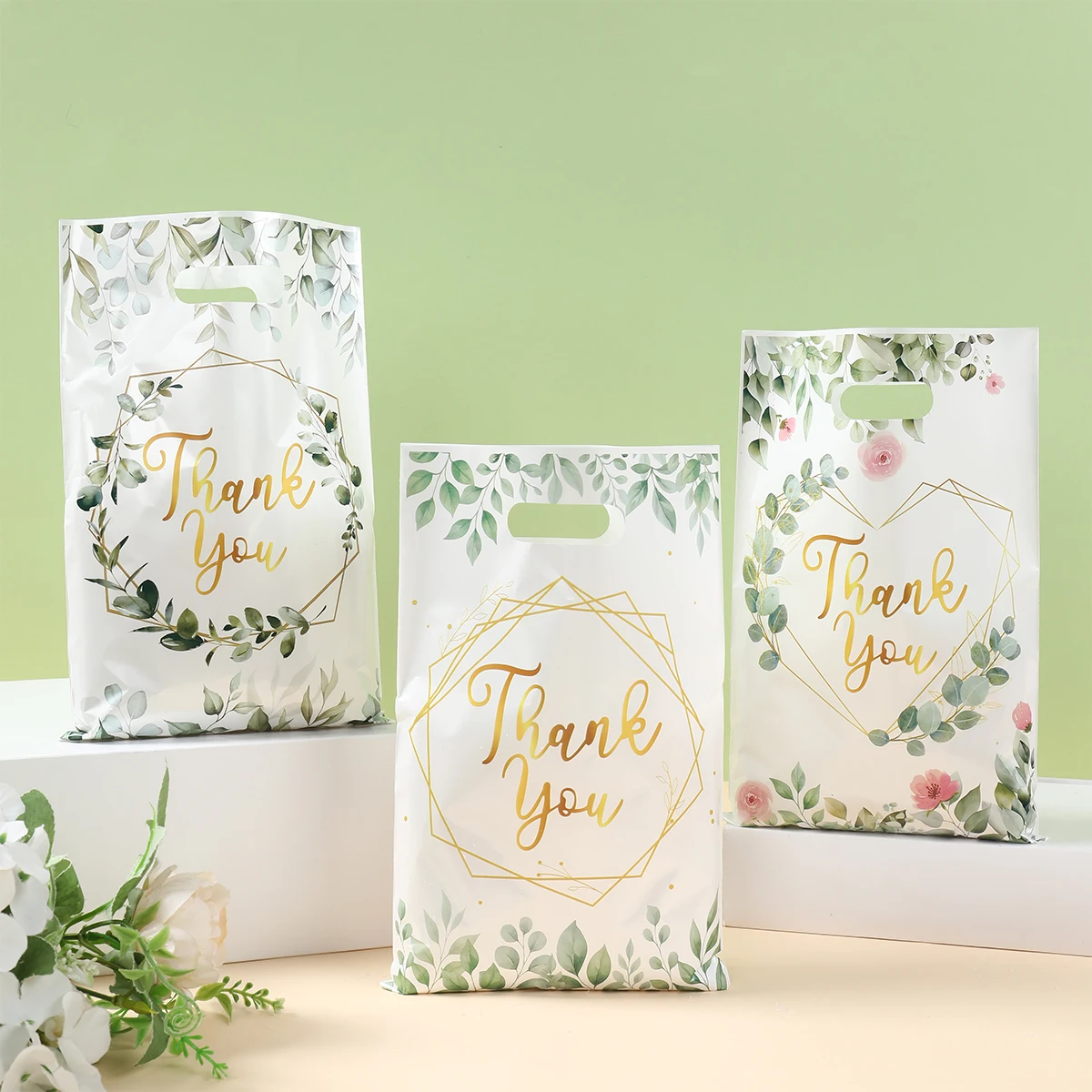 10/25/50 قطعة ورقة الأوكالبتوس شكرا لك هدية أكياس التعبئة حقائب للهدايا الصغيرة الزفاف عيد ميلاد الطفل دش لوازم الحفلات لصالح حقيبة