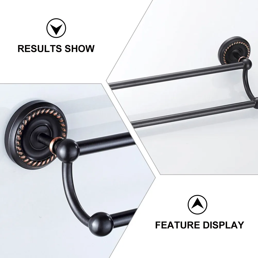 Heavy Duty Brass Double Towel Rack Wall Mount Towel Bar for Bathroom Kitchen Damp Environment Rust Resistant Black Finish