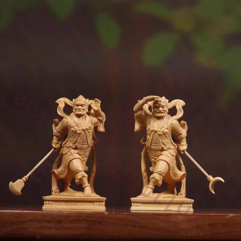Boxwood Carved Thousand-Mile Eye & Fair-Wind Ear Statues, Mazu's Guardians, Home Living Room Desktop Feng Shui Decor