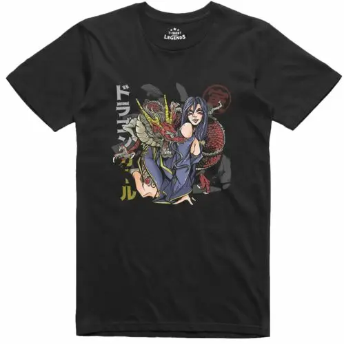 Mens Anime T Shirt Dragon Girl Manga Japanese Geek Regular Fit Tee