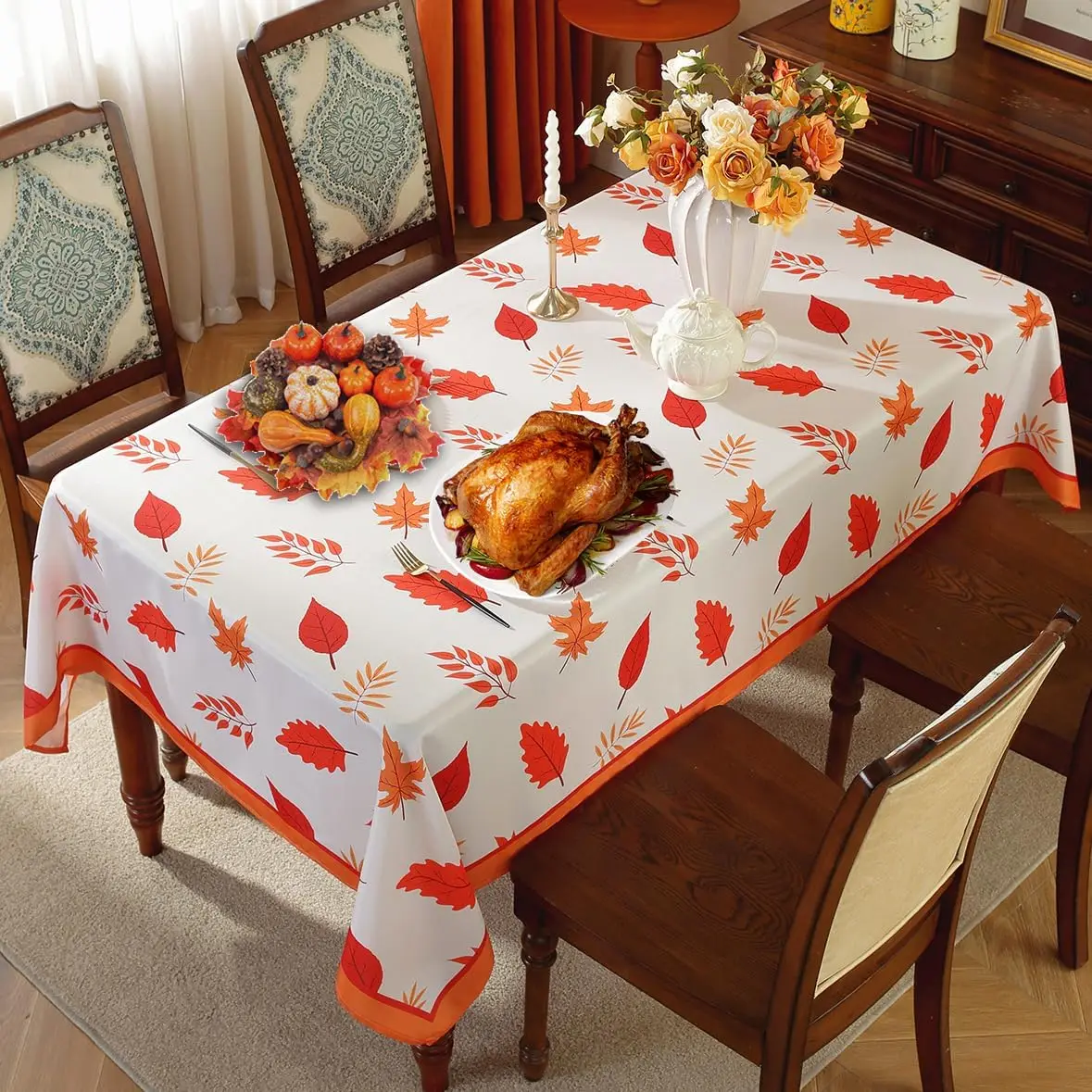 Fall Harvest Maple Leaves Rectangle Tablecloth for Table Decor Reusable Kitchen Dining Tablecloth Autumn Decorations