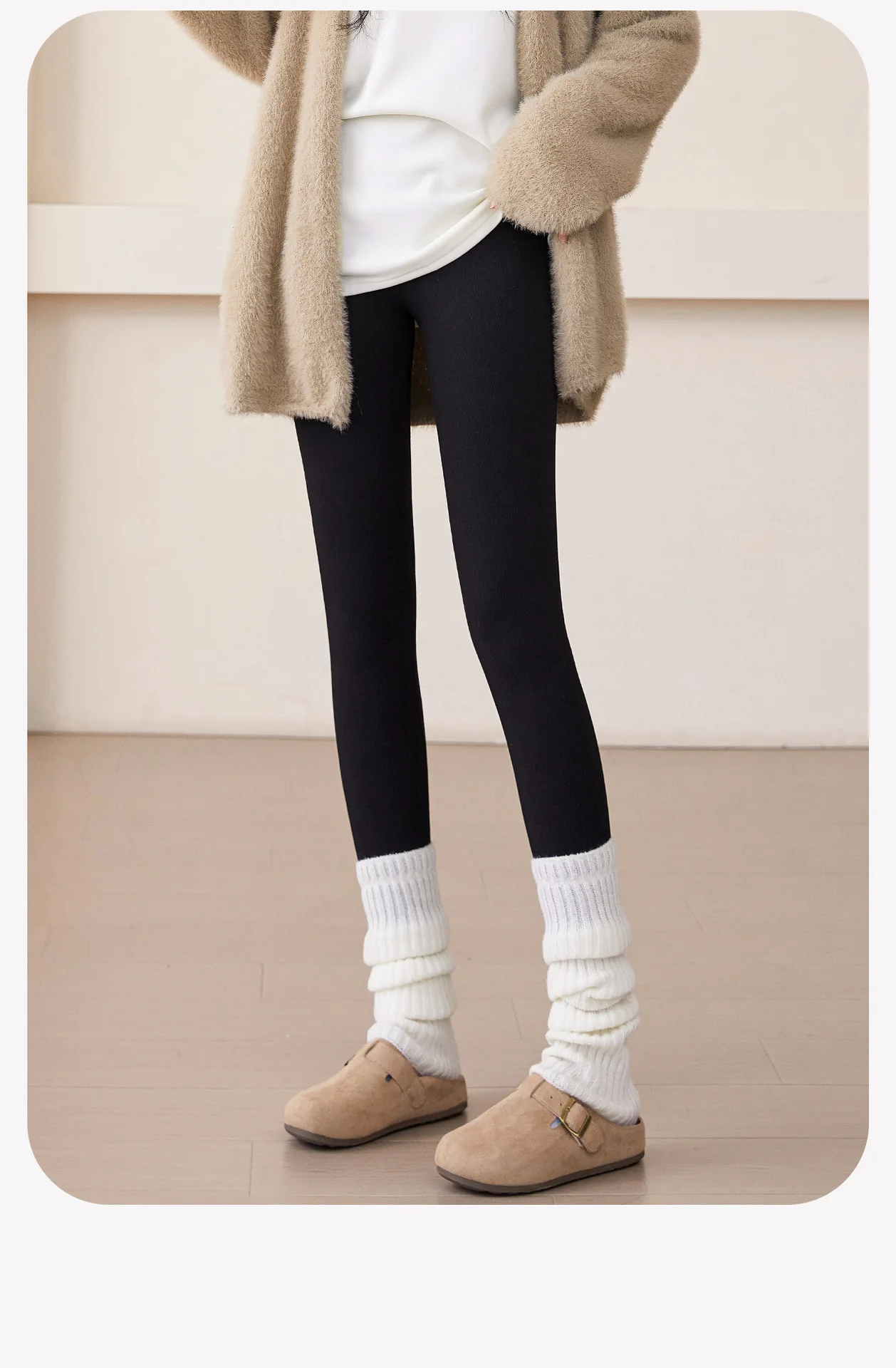 Brushed Ribbed Leggings for Women Tummy Control Butt Lift High Waist Grey Thermal Pants Winter Warm Cotton Base Layer Tights