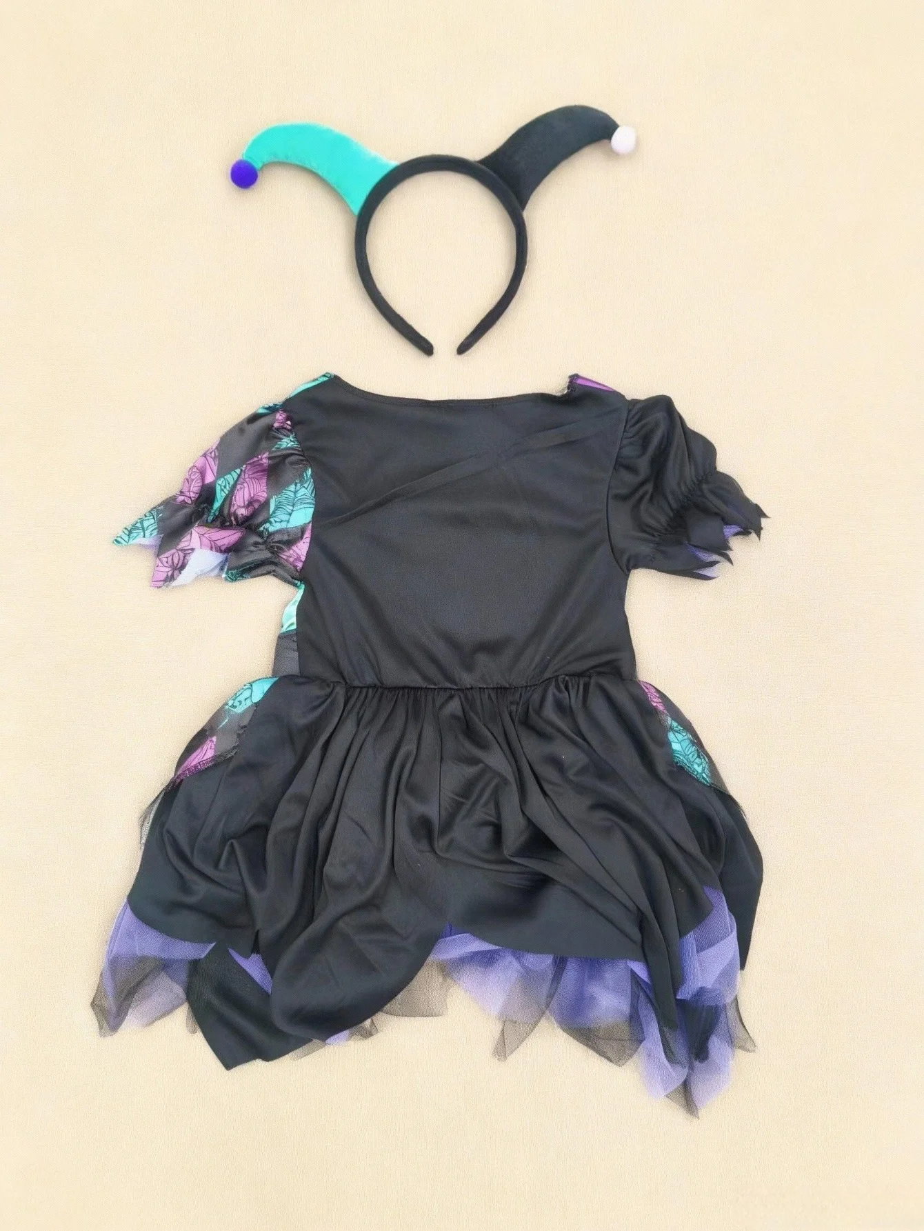 Halloween Girls Skeleton Jester Costume Clown Tutu Dress with Jester Headband view 2