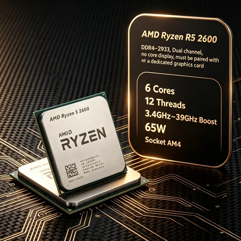 AMD Ryzen 5 2600 Processor A320 B450 X570 Compatible 3.4GHz 6 Core 12 Thread 65W AM4 R5 2600