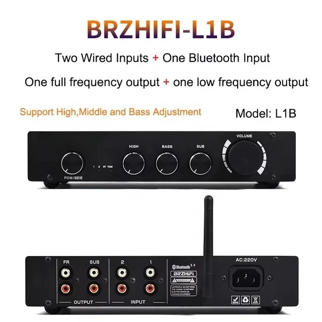 L1B Class a 2.1 Channel Preamplifier BT5.0 Decoding High and Bass Adjust   le HIFI Aluminum Enclosure Faceplate Preamp