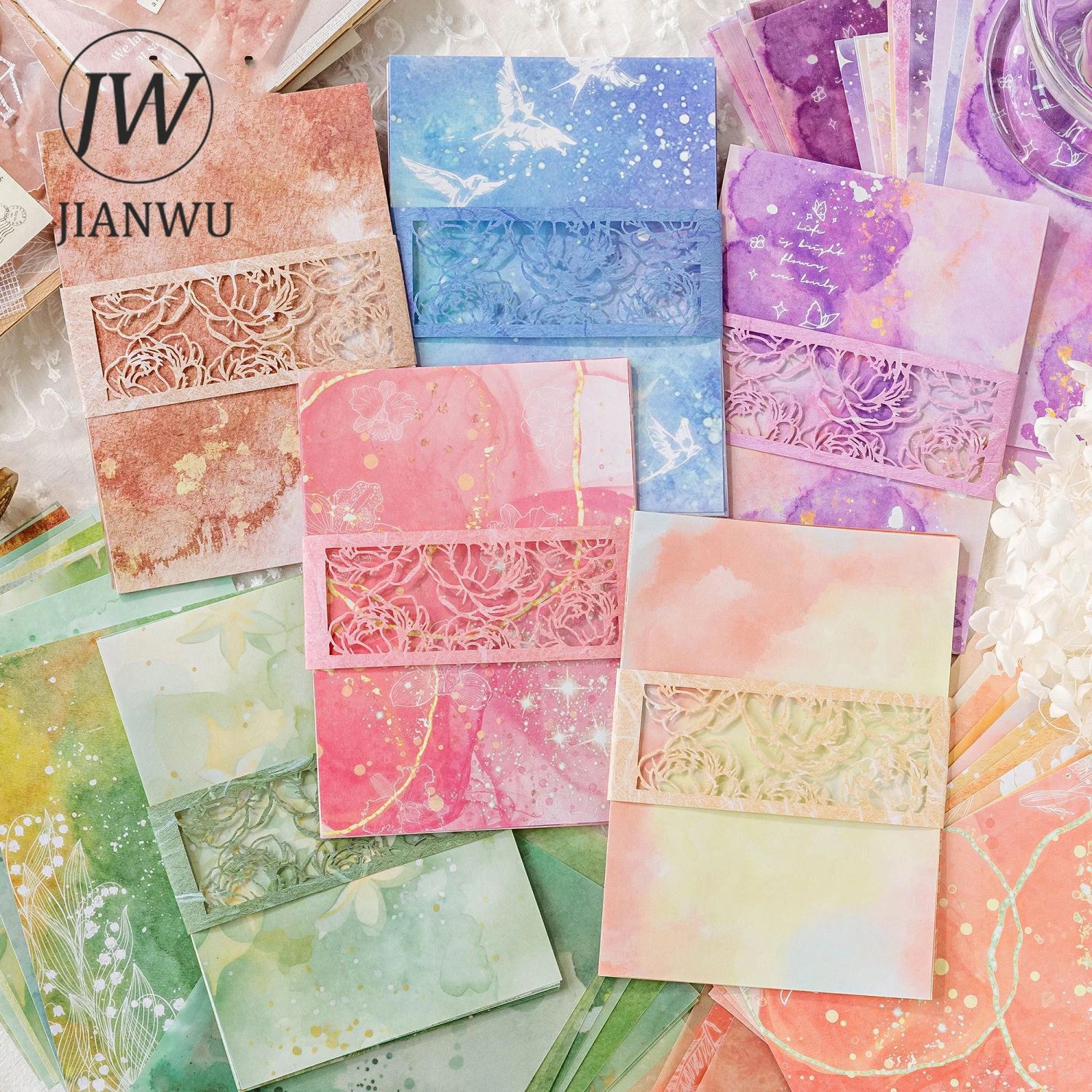 JIANWU 컬러 블러 시리즈 빈티지 수채화 얼룩 풍경 콜라주 스크랩북 재료 종이 크리 에이 티브 정크 저널 편지지
