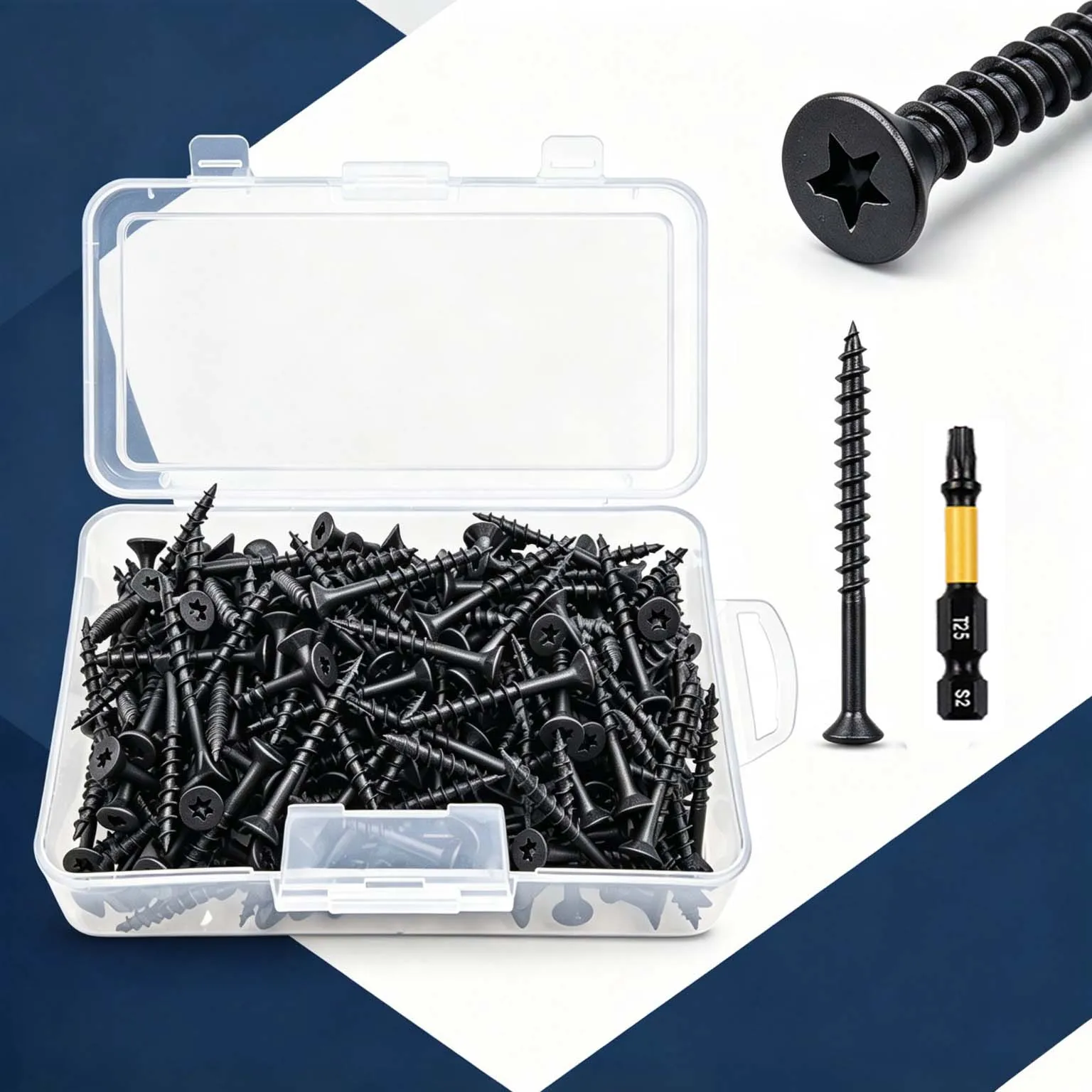 #8 T25 Star Drive Black Wood Screws, Self-Tapping with T25 Bit, Multi Sizes for Furniture & Wood Board Assembly