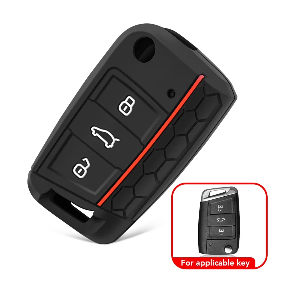 Car Key Cover Silicone Case for VW Golf 7 MK7 3 Buttons Flip Folding Remote Key Fob for Seat for Skoda Car Accessories