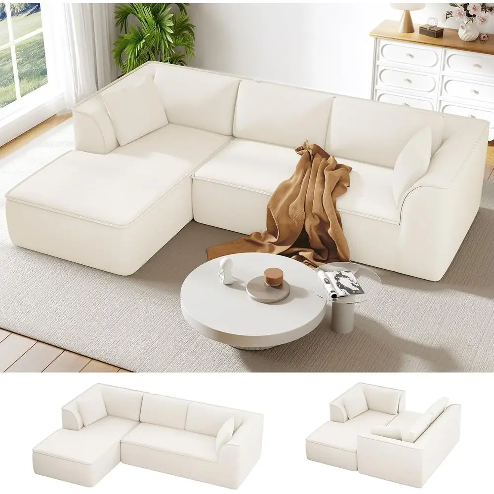 

Cloud Couch Sectional Sofa with Deep Seat Comfort, Chenille Memory Foam, Living/Bedroom, No Assembly, Beige with Letter-A Chaise