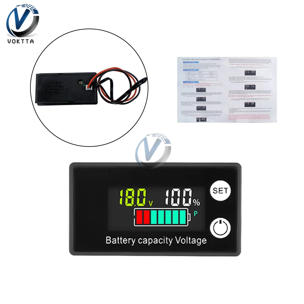 6133A DC8-100V Battery Capacity Indicator LCD Digital Power Meter Lead-acid Lithium LiFe PO4 Voltage Tester for Car Motorcycle