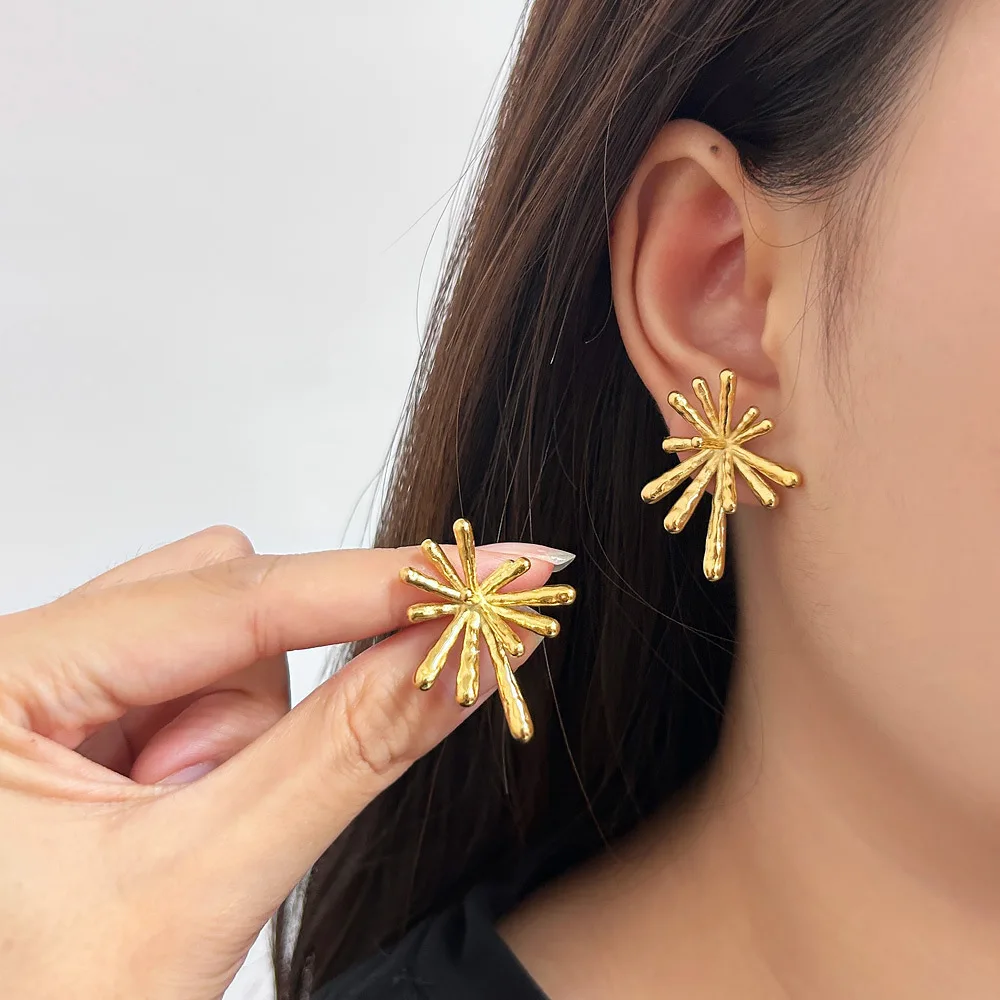 DIY accessories Japan and South Korea Dadongmen French temperament earrings personality stainless steel snowflake irregular stud