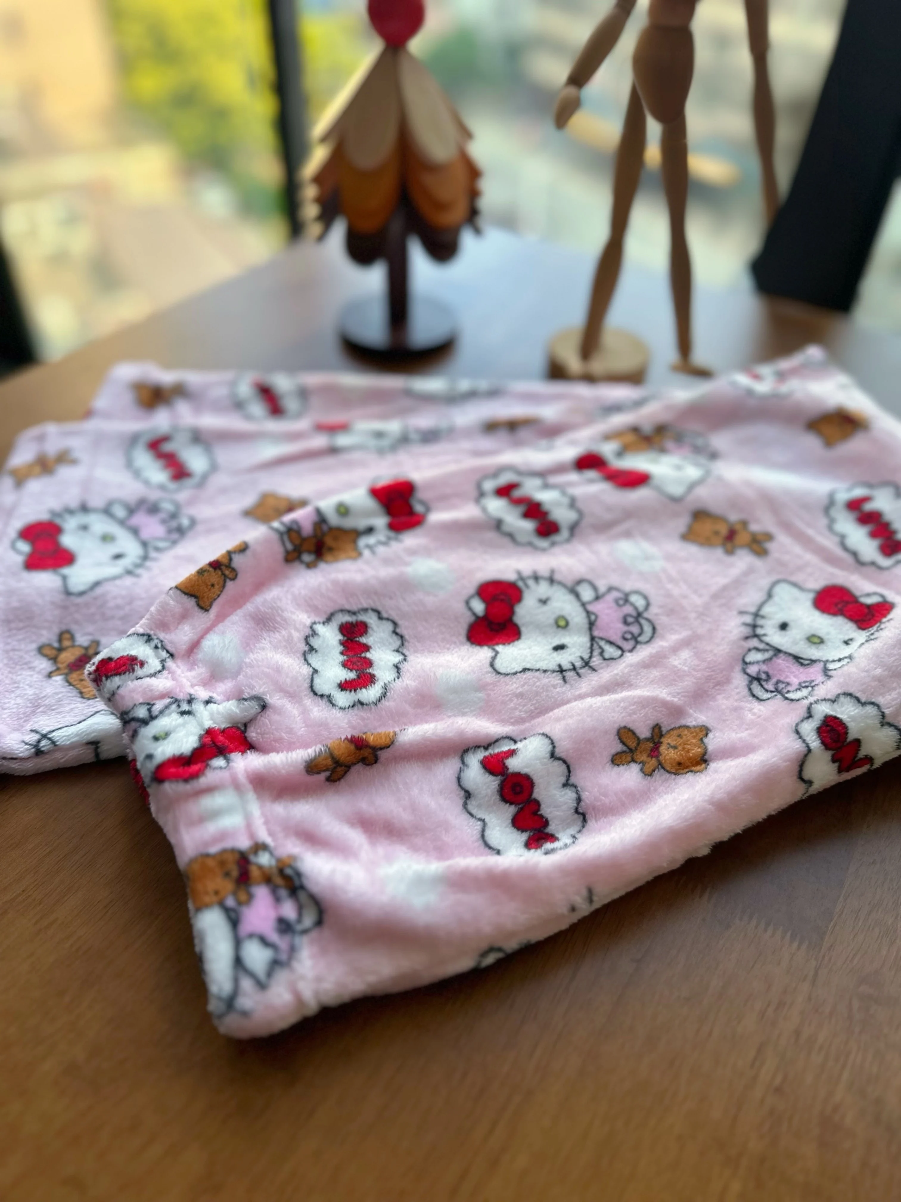 Hello Kitty flannel pajama pants, pink thermal fleece pants, lounge pants for home wear, perfect for parties! view 5