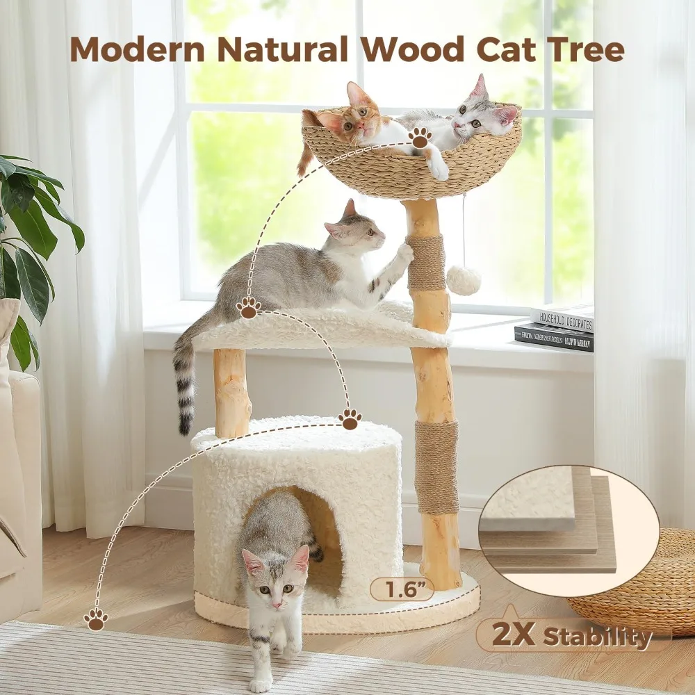 

Cat Tree for Indoor Cats Large Adults,38 Inches Modern Cat Tree Tower with Spacious Wicker Basket,Scratching Posts,Curved Bed.
