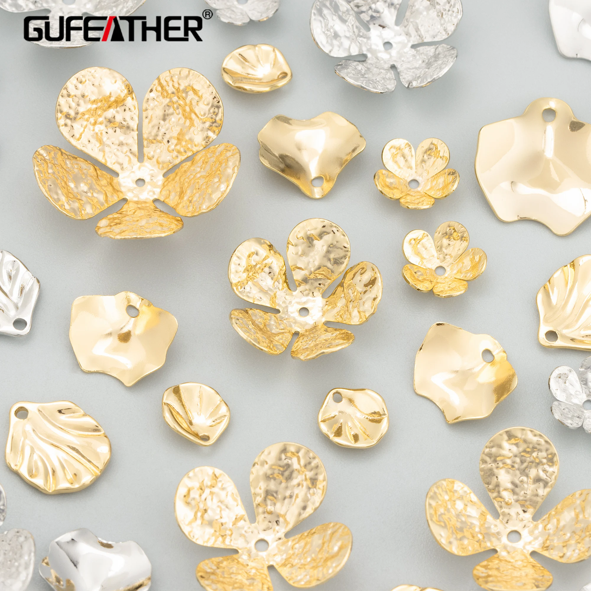 GUFEATHER,20pcs/lot,MH77,jewelry accessories,18k gold rhodium plated,copper,nickel free,flower shape,charms,jewelry making