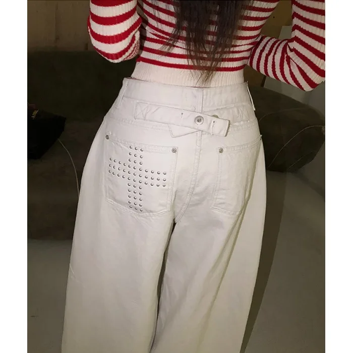

Casual Loose Cross Rivet Pure Color Knife Summer New Style Korean Chic Fashionable Versatile Small Audience Jeans