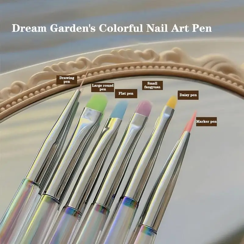 6PCS Nail Design Art Pen Aurora Transparent Brush Painting Brush Uv Gel Extension Drawing Carving Pen Diy Manicure Tool Nail Bru