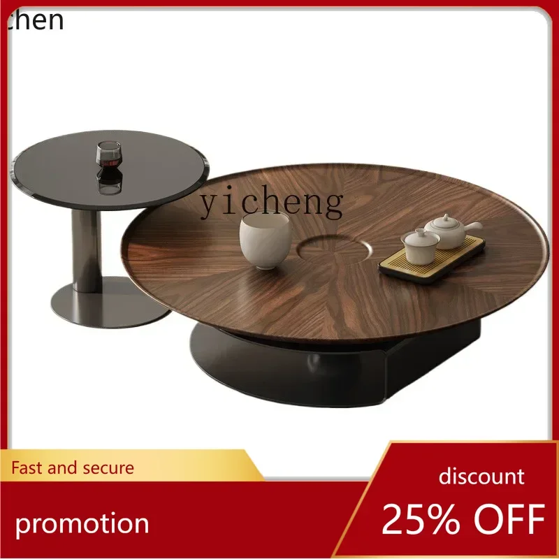 

ZML new coffee table light luxury modern solid wood living room round coffee table combination glass round coffee table