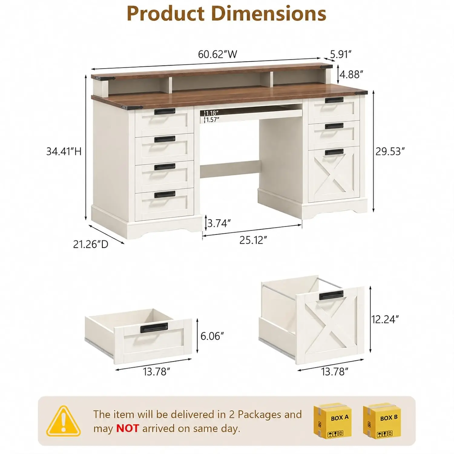 Wooden Computer Desk with Keyboard Tray, Home Office Desk with File Drawer (Fits A4 Size) for Work and Study