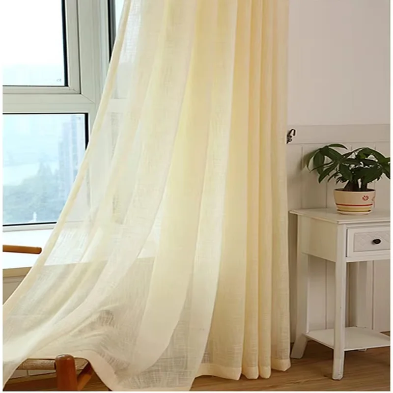 Japanese Light yellow sheer Curtains for Living Room Bedroom cotton linen curtains fabric custom size semi-shading ramie tulle