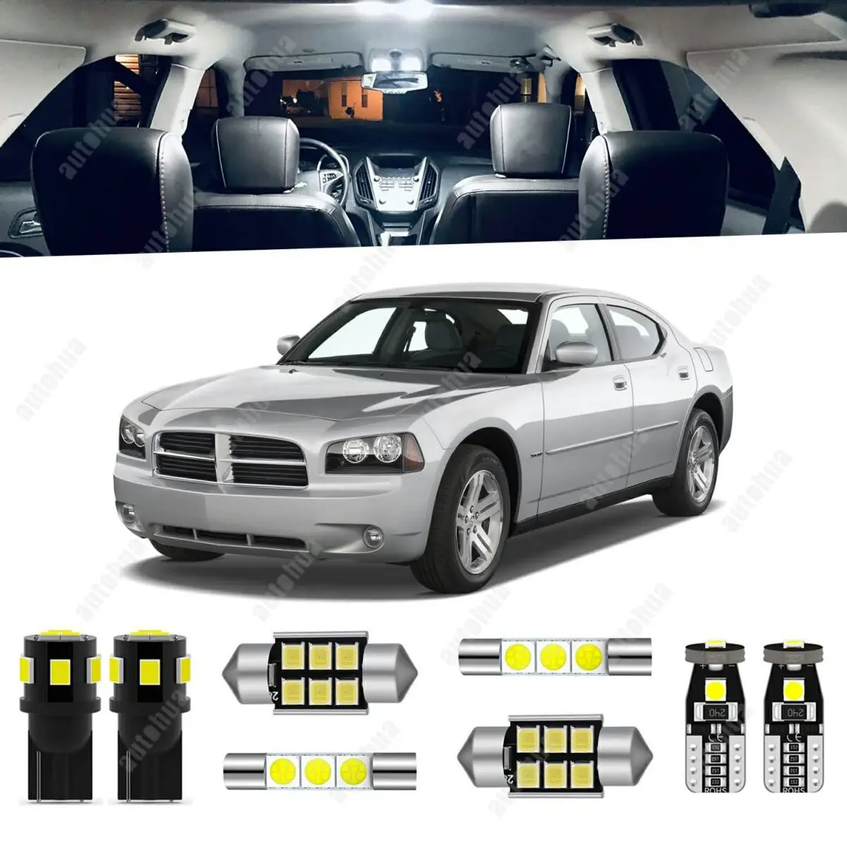 LED Interior Lights For Dodge Charger 2006 2007 2008 2009 2010 White 6000K LED Lighting 23Pcs