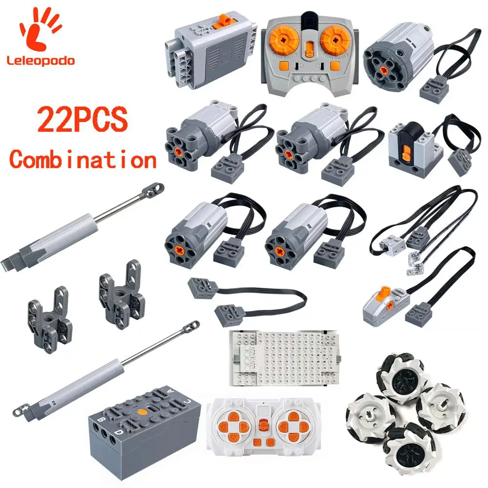 

MOS 22PCS Brick Motor Power Function Kit With technic Parts Includes AA Battery Box 2.4g Speed Control Remote Receiver 5x Motors