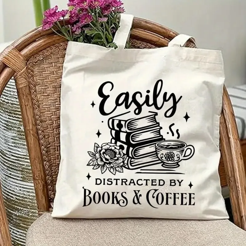 حقيبة تسوق قماشية مع كتاب زهور، حقيبة تسوق قابلة لإعادة الاستخدام، حمل يومي للكتب، هدية سفر للقراء ومحبي النباتات