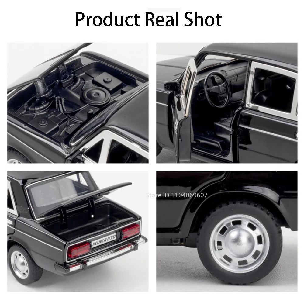 1:24 스케일 라다 2106 장난감 자동차 모델 합금 다이캐스트 미니어처 경찰차 문 열림 후진 소리 불빛 고무 타이어 어린이 선물