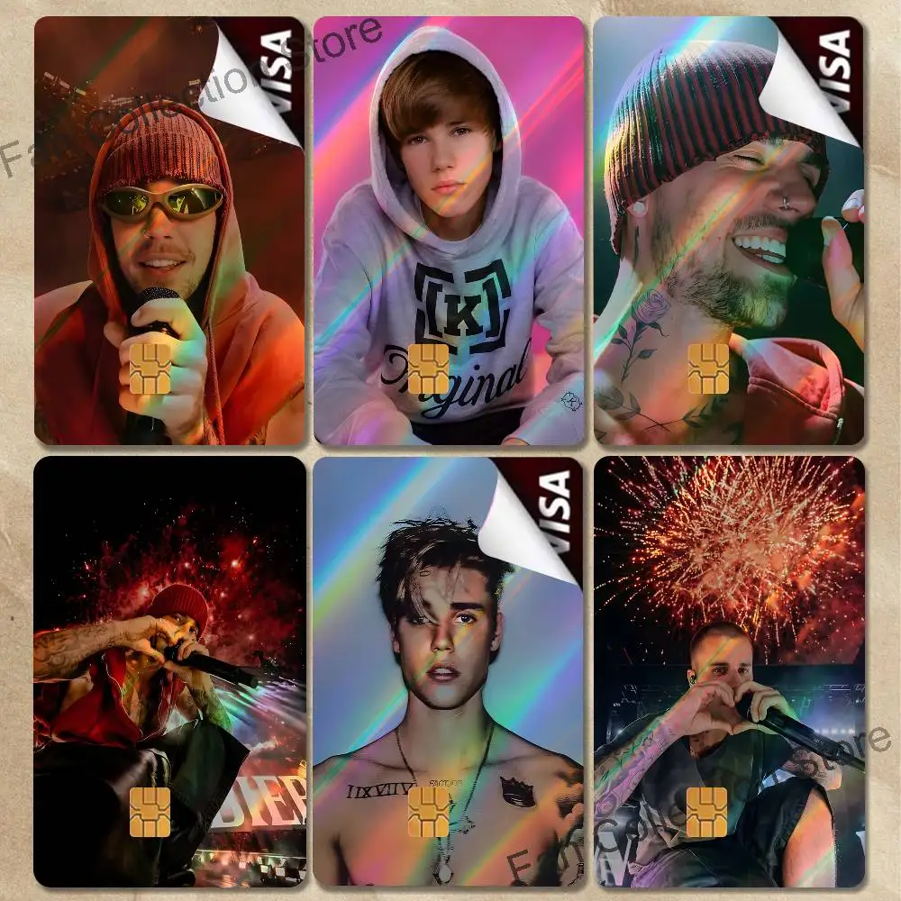 Singer J-Justin JB Bieber Laser-like texture Card Stickers Credit Visa Debit Bank Charge Card Bus Metro Sticker Decal Decoration