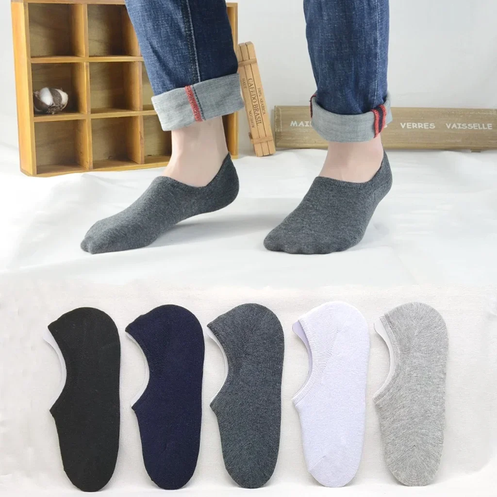 1/ 5Pairs Men Boat Socks Non-slip Silicone Invisible Deodorant Socks Breathable Ankle Sock Soft Sport Sockings Sweat Absorption