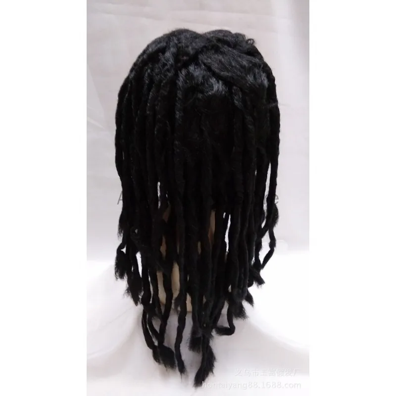 Perruque de Cosplay d'halloween pour hommes, tresses sales Reggae, tresses torsadées, perruque de bal marron, cheveux Afro Dreadlocks + bonnet de perruque gratuit