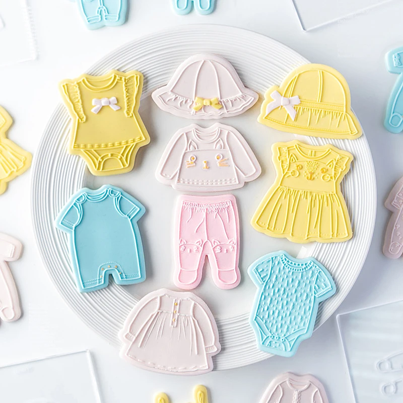 Baby Clothes Cookies Cutters Embossing Baby Shower Birthday Fondant Biscuit Tools for Cake Decorating Baking Accessories Kids