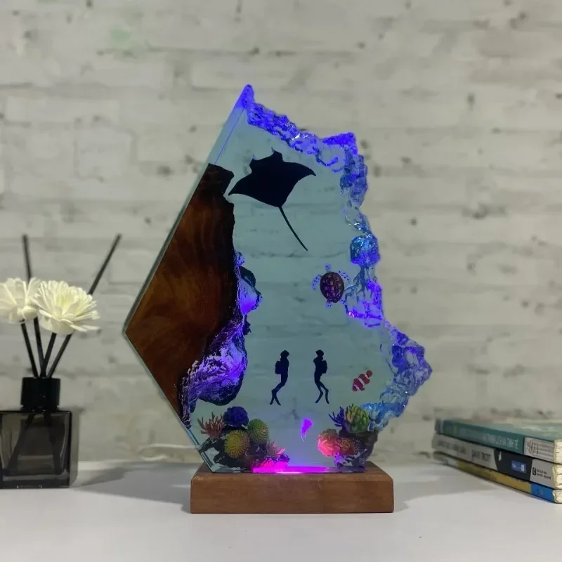 15/20/23cm Ocean Manta Ray Diver Sea Turtle LED Night Light lamp Collection Model Desktop Home Decor Ornament Birthday Gift