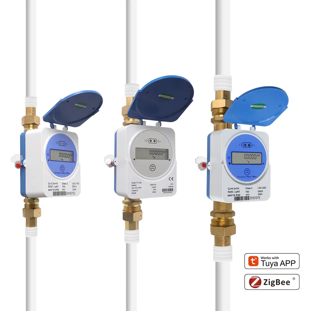 Zigbee Smart Ultrasonic Water Meter LCD Display Water Quantity Flow Consumption Measurement IP68 DN15 DN20 DN25 Works with Tuya