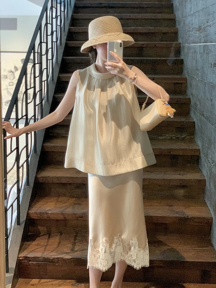 

Wang Han Yan Lelsel Lyocell oulder Bared Loose Fit Svel Women's Top Breathable Thin Summer irt Pure Color Casual Wear