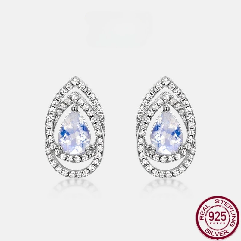 

New S925 pure silver water droplet rainbow blue moonlight inlaid colorful jewelry earrings, light luxury fashion wedding jewelry