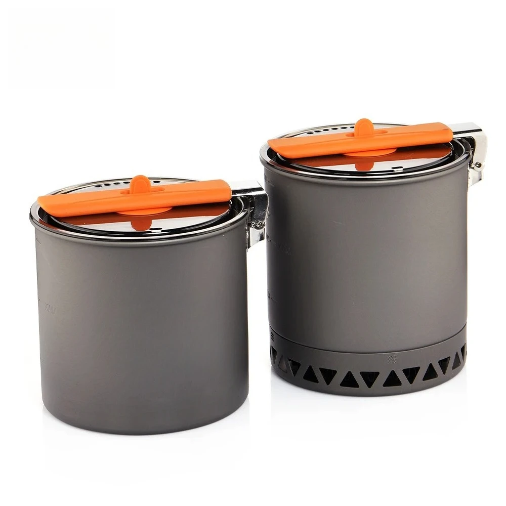 

Походный котелок 1,6 л с теплообменником, складной ручкой, защитой от ожогов, портативная посуда для приготовления пищи на природе с сетчатым мешком для походов