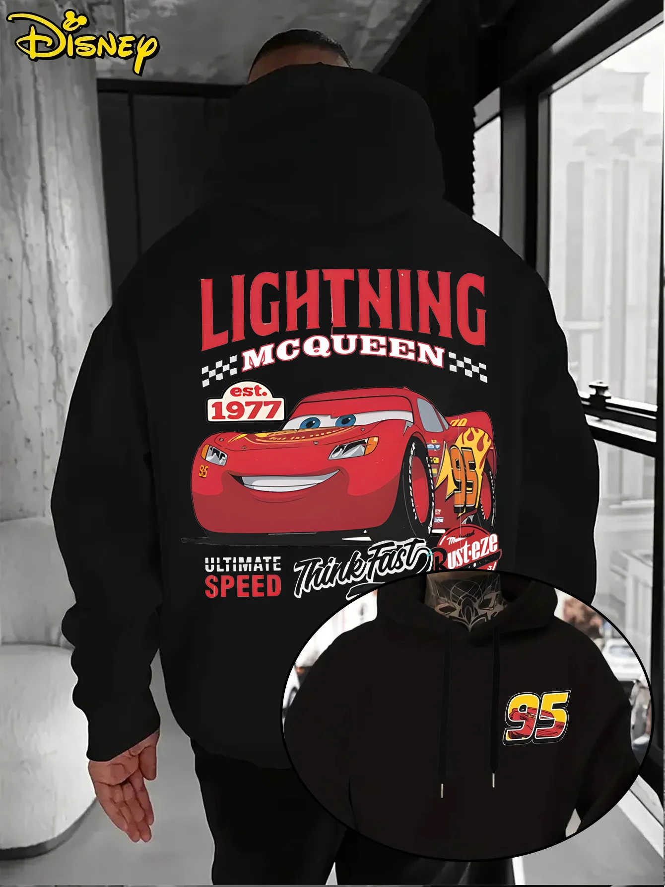 2025 Disney Cars Lightning McQueen Sudadera con capucha Sudadera con capucha suelta Regalo de cumpleaños para fanáticos de los coches de Disney Pixar Tops Ropa