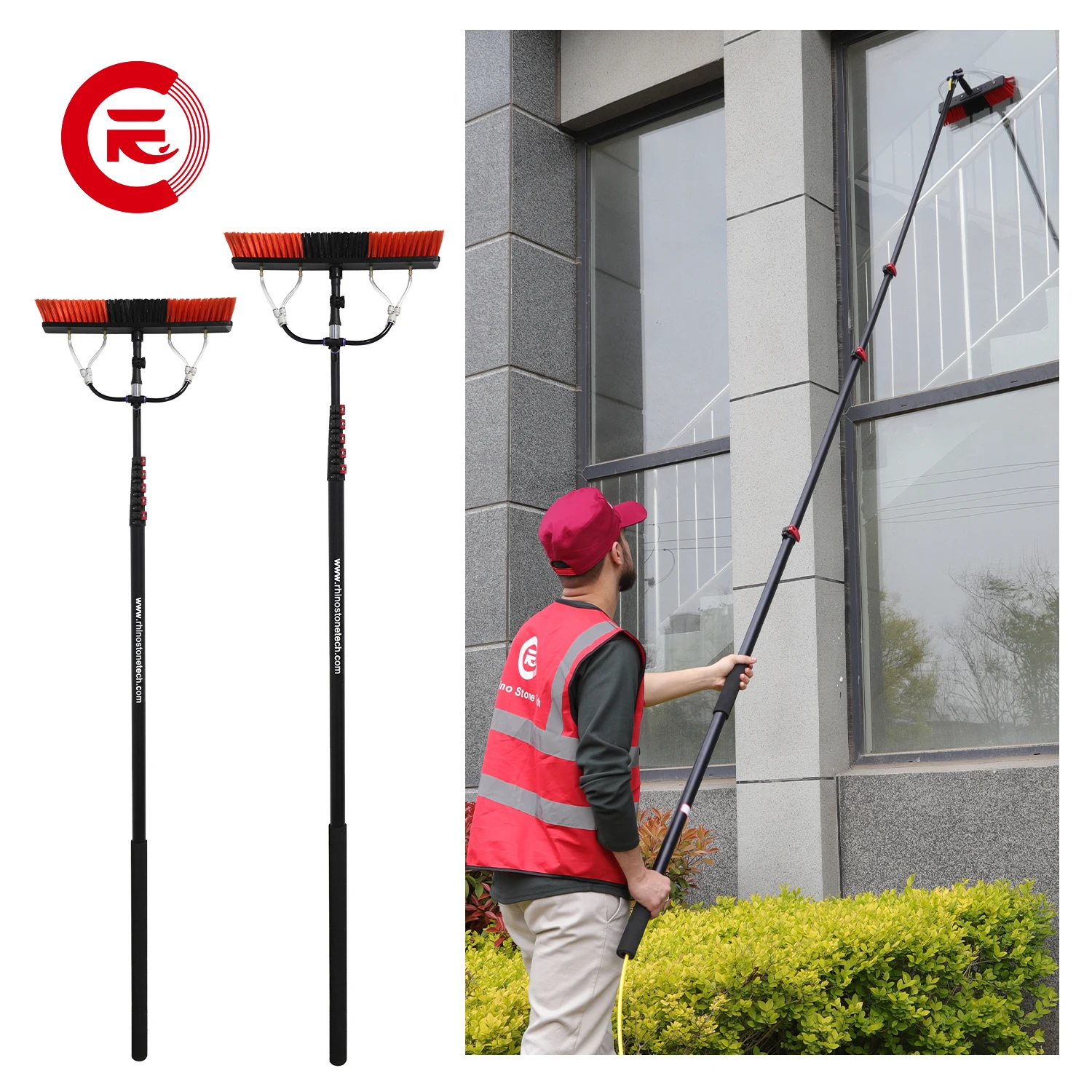 Solar Panel Cleaning Brush Water Fed Brush with 30FT Aluminum Alloy Telescoping Pole for Windows and PV Solar Cleaning