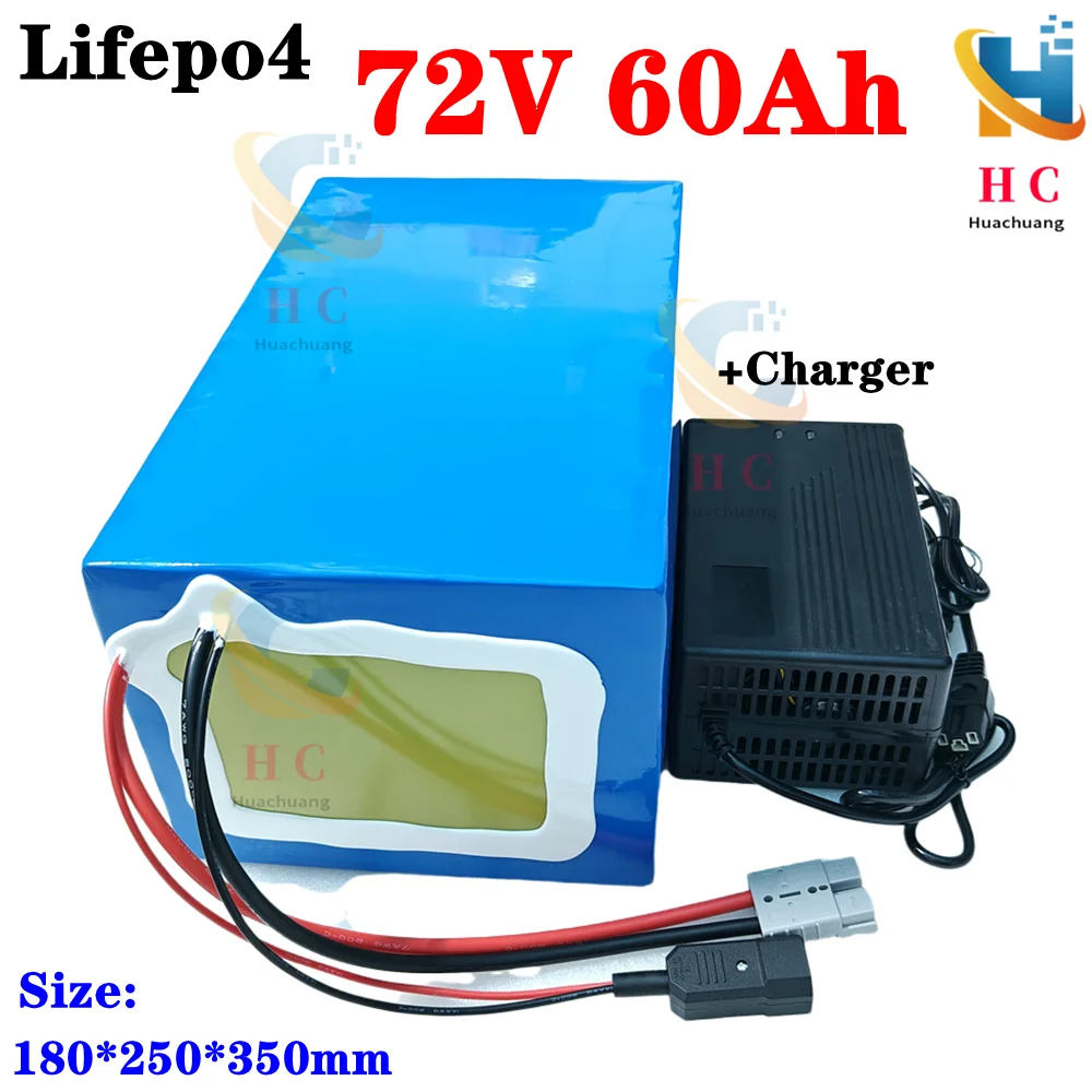 lithium 72V 60Ah lifepo4 lifepo4 battery BMS 24S 76.8V deep cycle for 5000W 3500W bike scooter Motorcycle + 10A charger