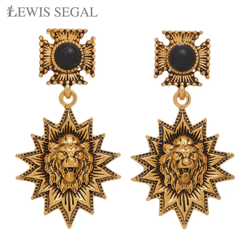 

LEWIS SEGAL Vintage Powerful Lion Drop Earrings for Women Independant Girls Medieval 18K Gold Fine Jewelry Gift Wedding