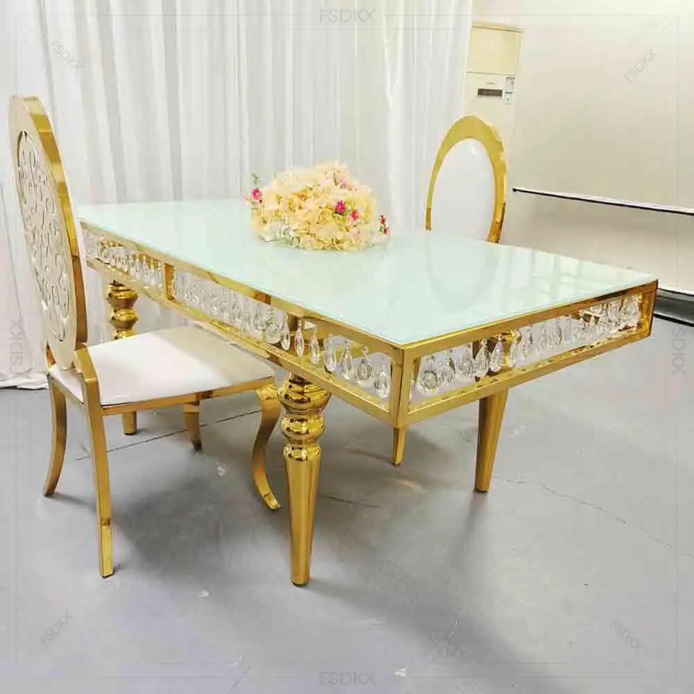 Factory Sale Royal Stainless Steel Table Event Decoration Glass Dining Table Wedding Table