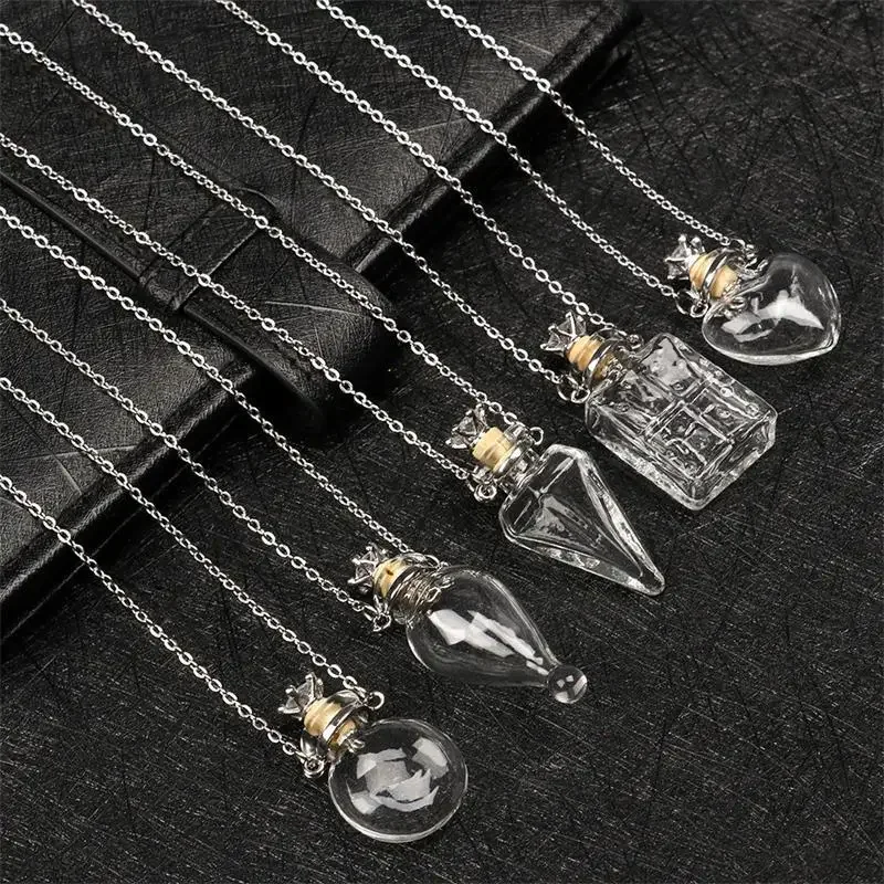 Fashion Glass Perfume Essential Oil Bottle Pendants DIY Women\'s Perfume Wishing Bone Ash Lanugo Fragrance Enhancer Necklace