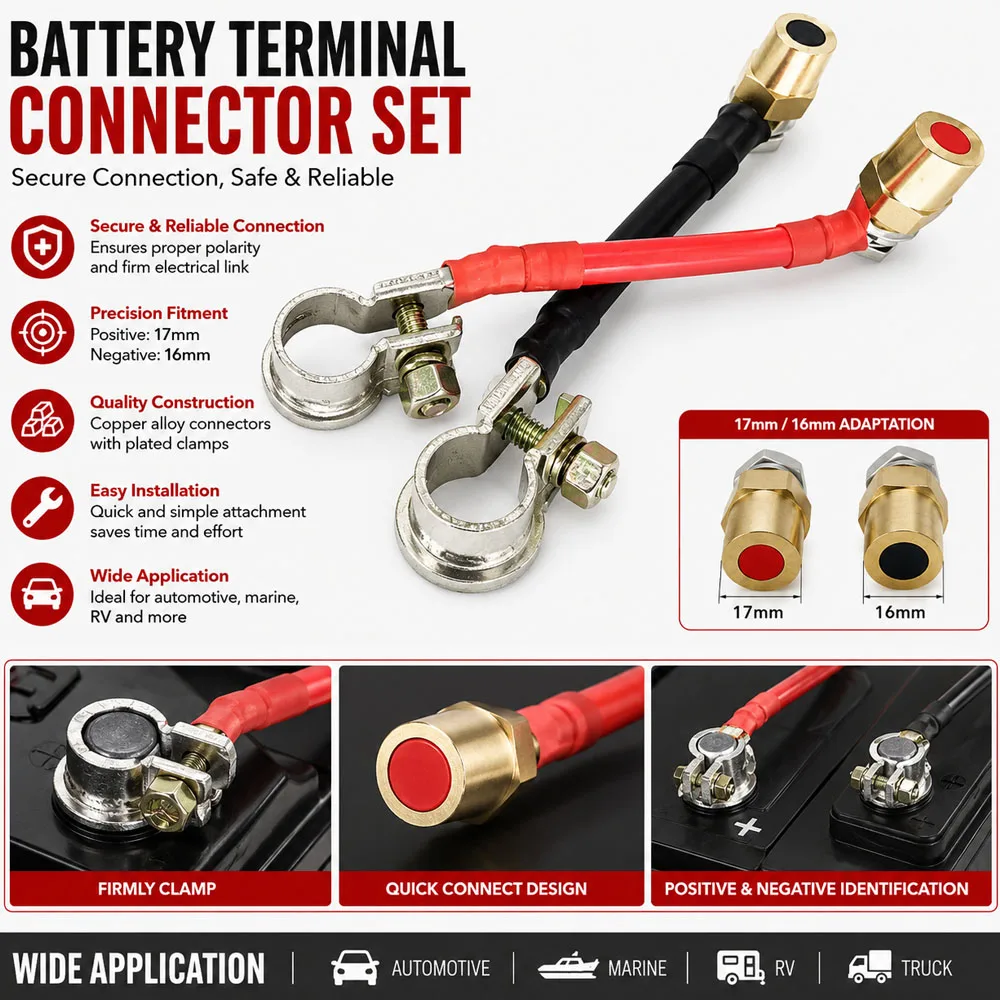 Car Battery Terminal Extension Cables Positive & Negative Power Wire Connectors Quick-Connect Battery Extension Cord Accessories
