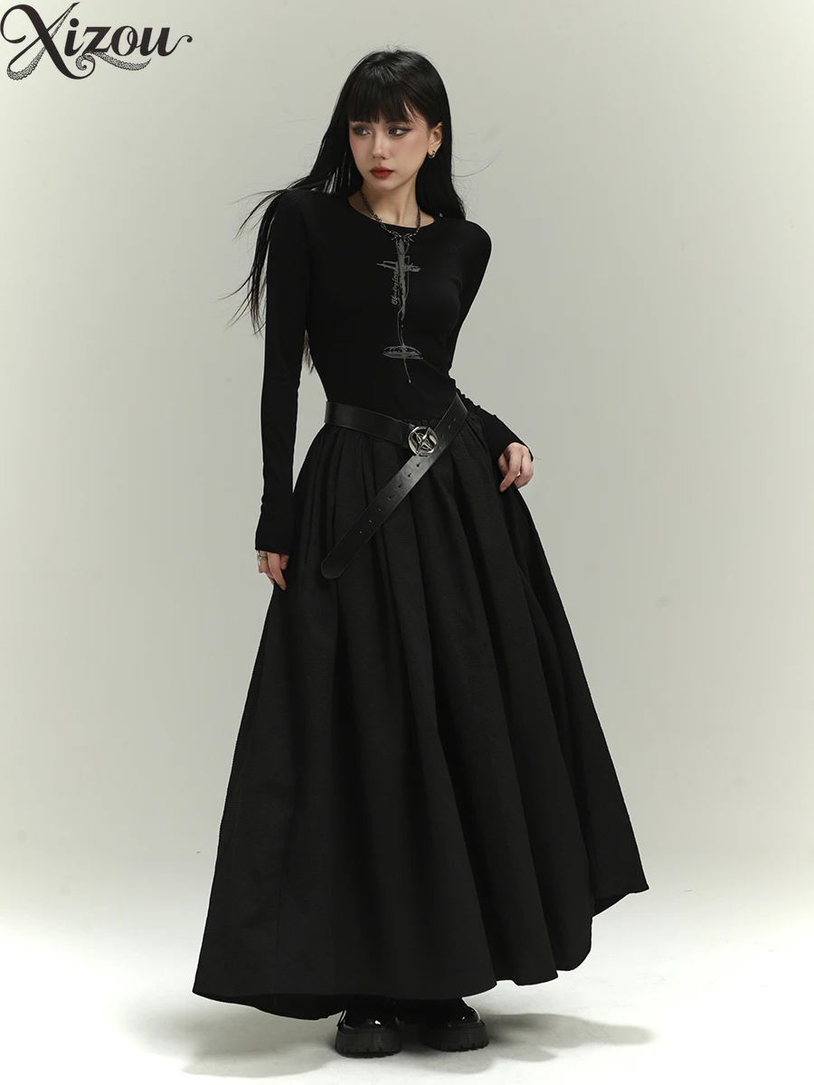 

2025 Ghost Girl Gothic Women Dress Black Long Midi Length A-line Maxi Long Sleeve Halter Hollow Out 2025 Halloween Party Autumn